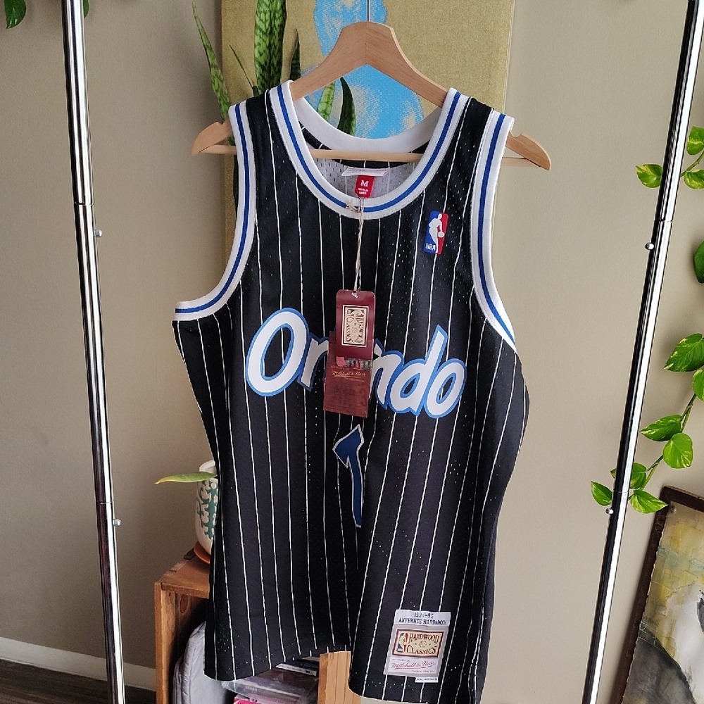 Mitchell & Ness Black Pinstripe Jersey with Blue Accents
